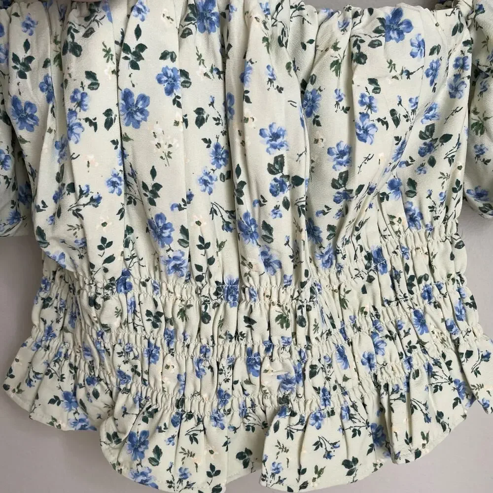 Abercrombie & Fitch Floral Off the Shoulder Puff Sleeve Blouse